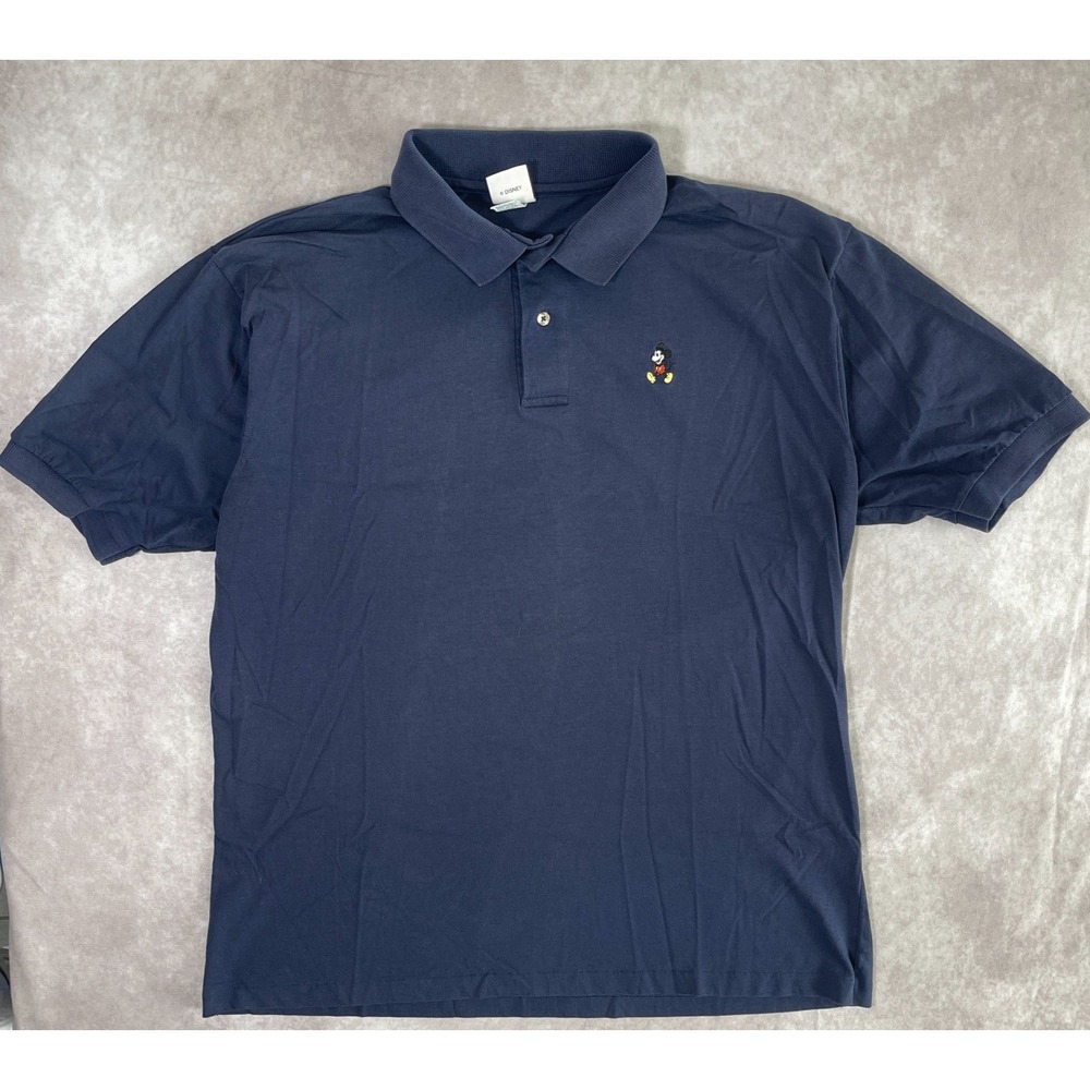 VINTAGE Disney Polo Mens 2XL Blue Mickey Mouse Single Stitch Shirt Casual USA